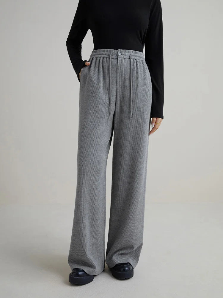 DUSHU 【Length Optional】Sports Style Leisure High-waist Loose Straight Pants for Women Winter New Versatile Long Trousers Female