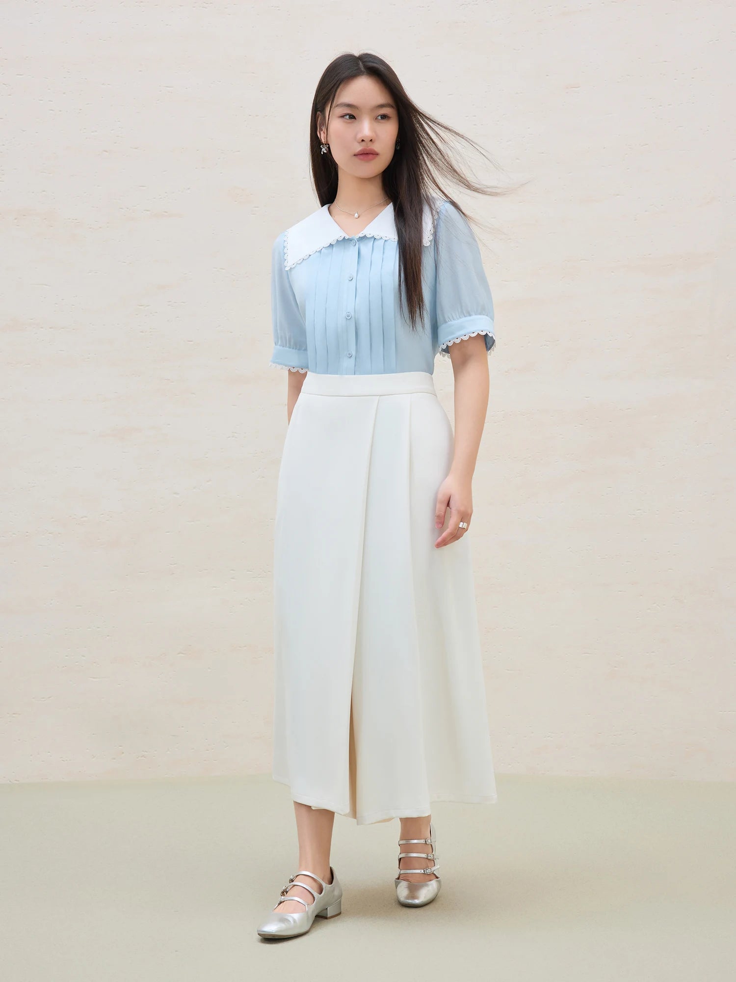DUSHU Plus Size Women's Design-Sense Slanted Flap Wide-Leg Culottes, 2025 Summer Fashionable Pants 25DS82193