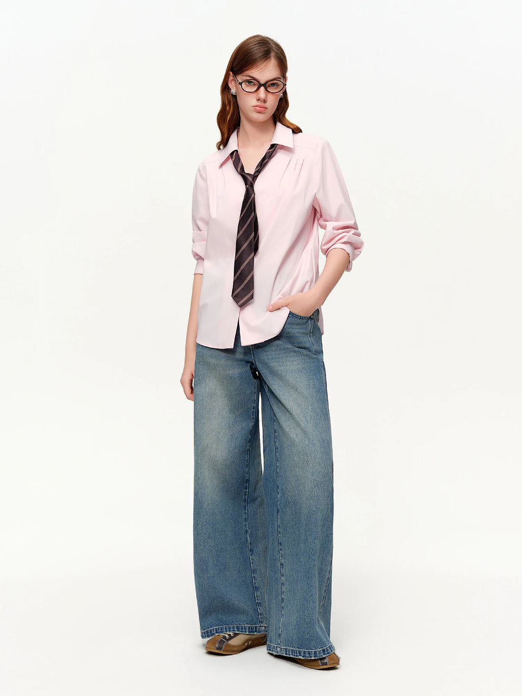 DUSHU 2026 Spring Women's Korean Style Loose Fit Long Sleeve Shirt - Academic Campus Casual Blouse with Comfortable Cotton