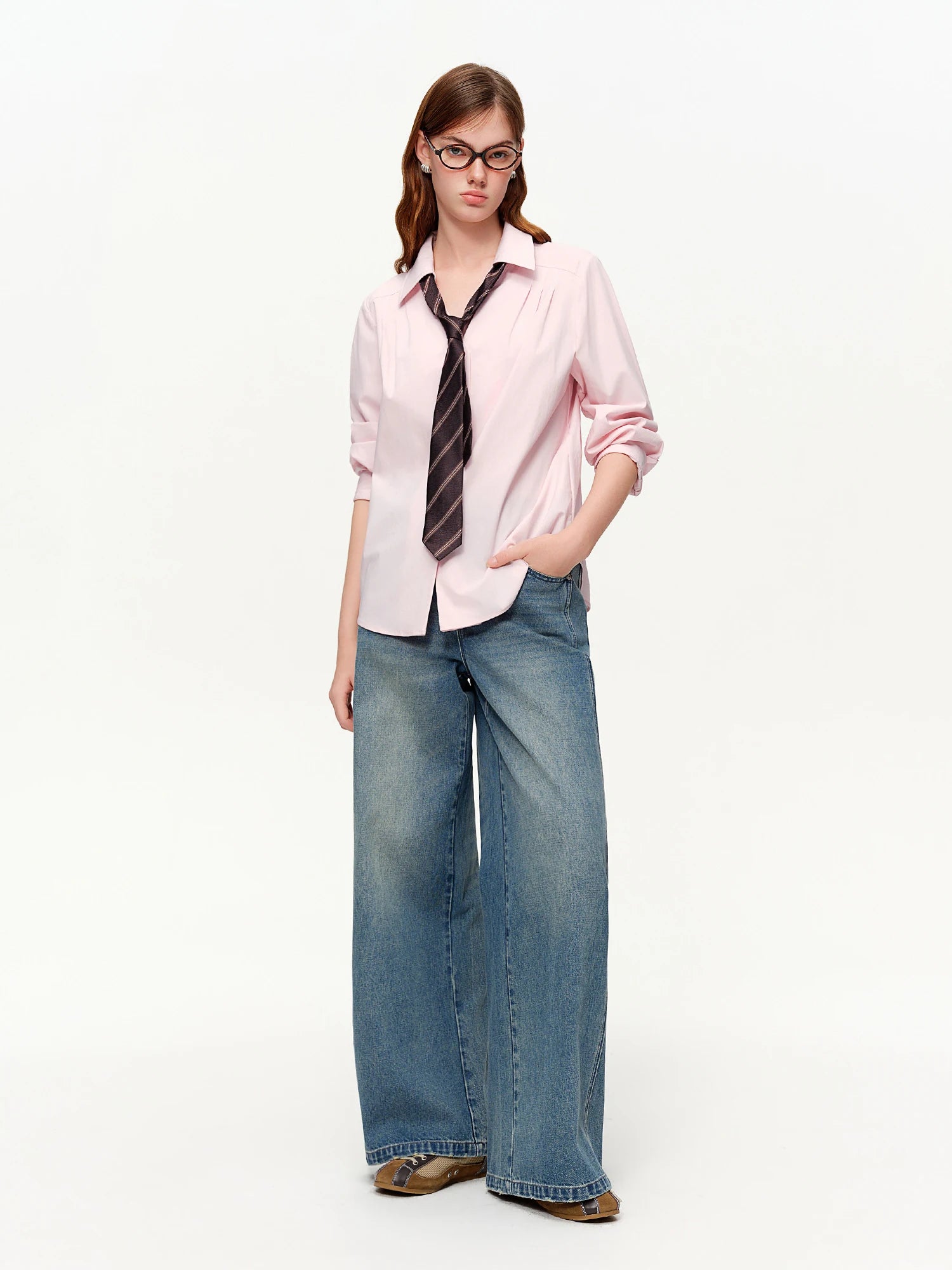 DUSHU 2026 Spring Women's Korean Style Loose Fit Long Sleeve Shirt - Academic Campus Casual Blouse with Comfortable Cotton