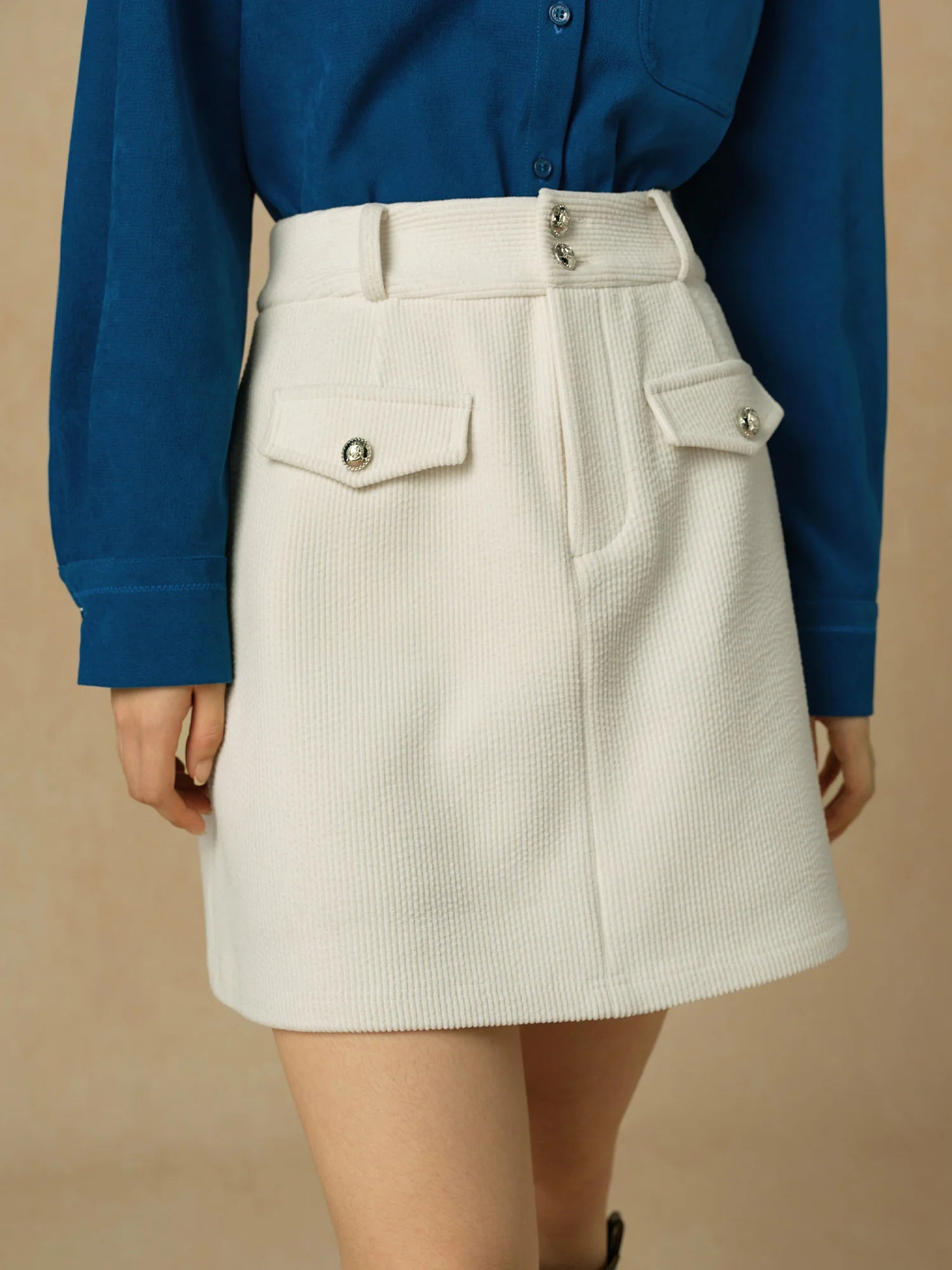 DUSHU【2 Length】Women Winter Corduroy Long Skirt Thicken Lining Fleece Female Brown Mini Skirts Women Skirt 24DS84373+24DS84273
