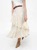 DUSHU 【Polka Dot Waltz】Women's Irregular Ruffled Hem Midi Skirt 2026 Spring New Arrival Skirt Collection Circular Dot Mini Skirt