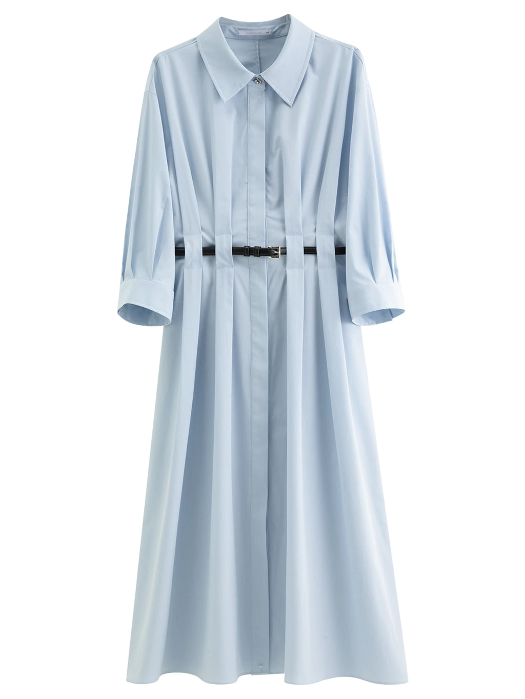 DUSHU Women's Shirt Dress Autumn 2025 New Vertical Striped Pleated Design Pear-shaped Mid-length Dress with Belt 25DS83125