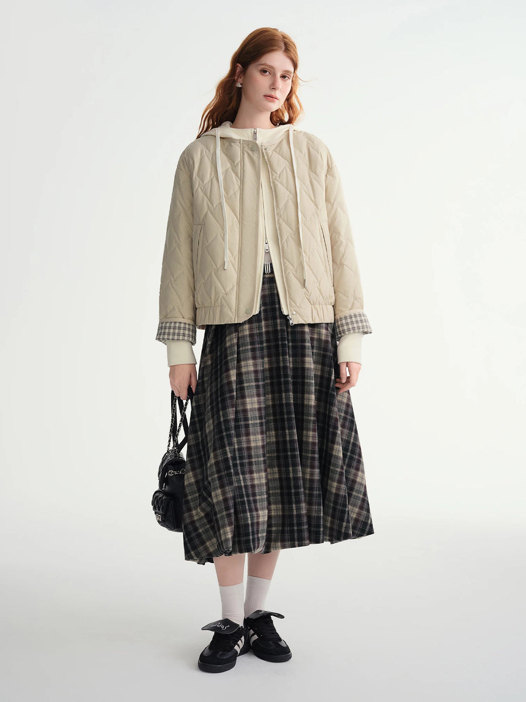 DUSHU Brown Retro Plaid Skirt Women 2025 New Bud A-line Skirt Pleated Mid-calf Length Winter British Style Trendy Streetwear BF