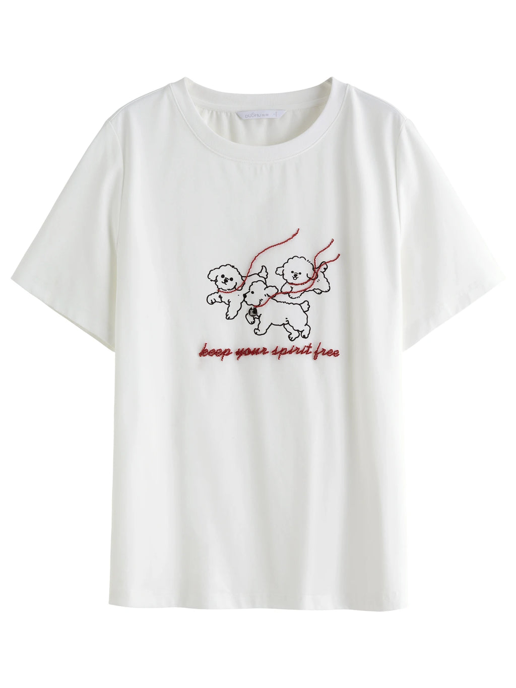 DUSHU 2025 Summer Women's Plus-Size Embroidered T-Shirt - Curve-Flattering Regular Shoulder & Round Neck Casual Chic 25DS82761