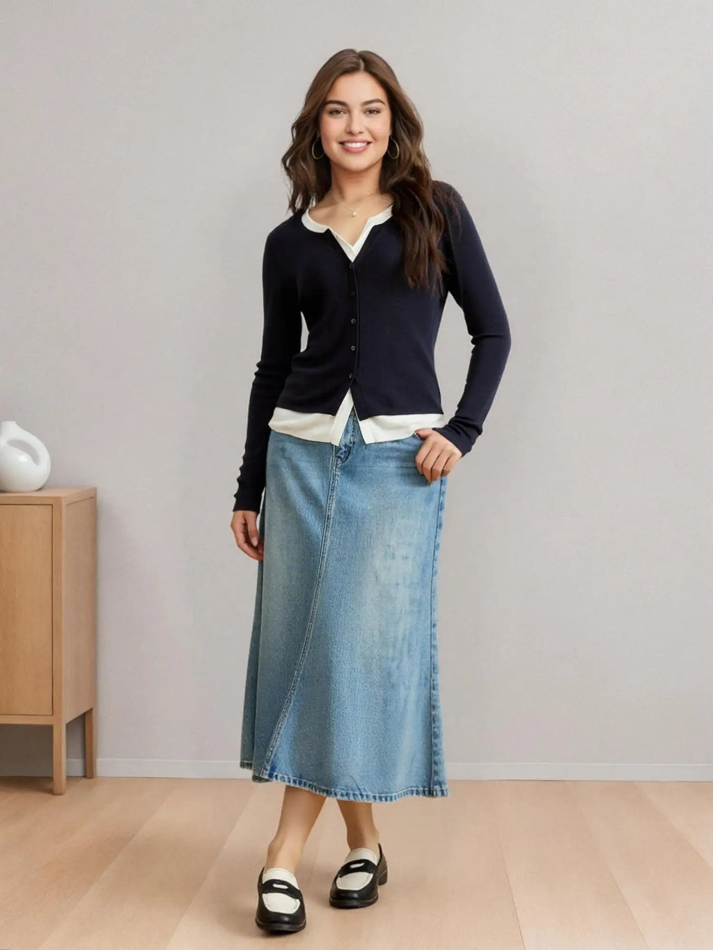 DUSHU Plus Size Women's Retro Blue Denim Mermaid Long Skirt 2025 Spring New Design A-line Elegant Style High Waist Female Skirt