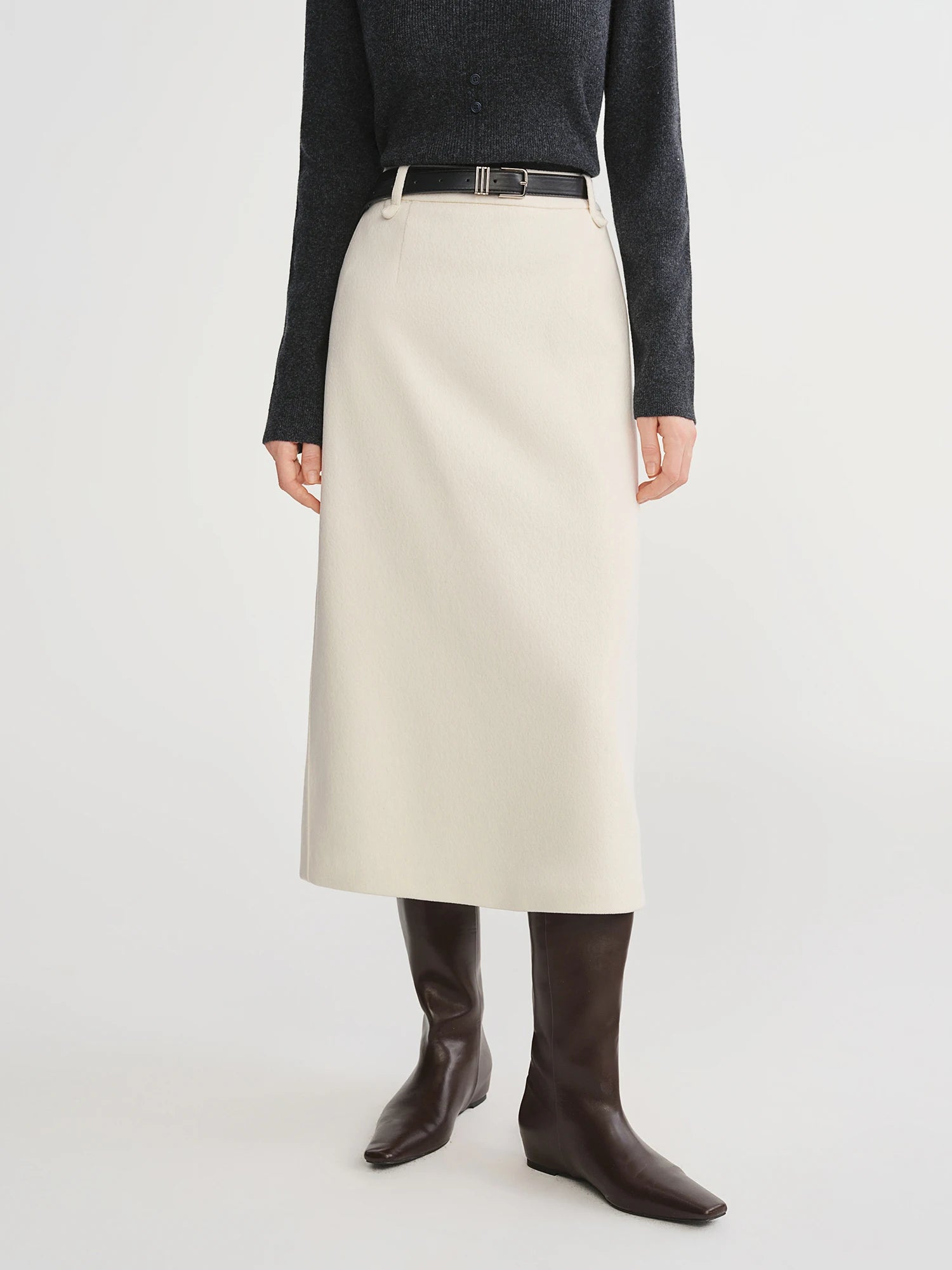 DUSHU Classic Long and Short Elastic Waist A-line Skirt 2025 Winter Skirt for Women Solid Simple Commuting Office Ladies College