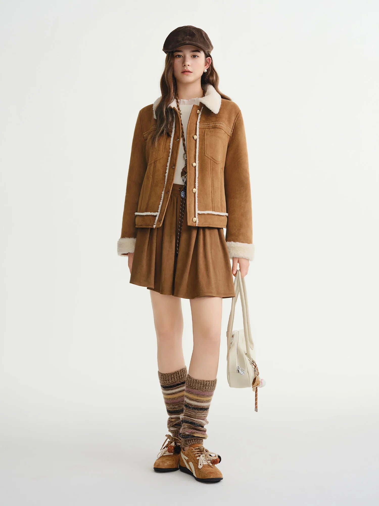DUSHU Retro Fur Coat Women 2025 New Warm Turn Down Collar Jackets American Style Streetwear Chic Ins Winter