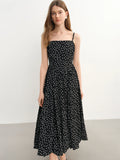 DUSHU Plus Size Women Retro French Wave Dot Strapless Dress 2025 Summer Black Dots Slimming Skirt Black Elegant Dress 25DS82824