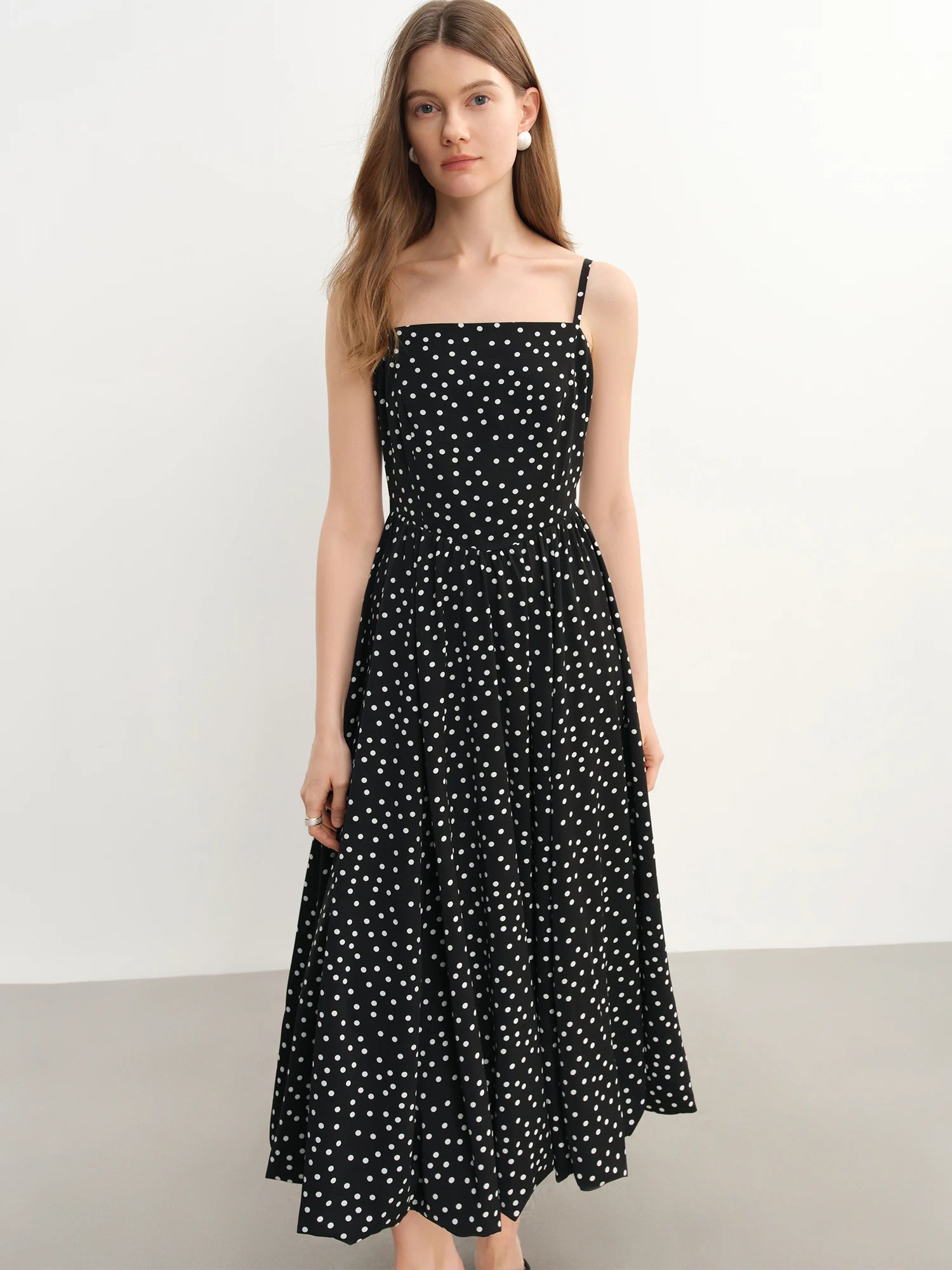 DUSHU Plus Size Women Retro French Wave Dot Strapless Dress 2025 Summer Black Dots Slimming Skirt Black Elegant Dress 25DS82824