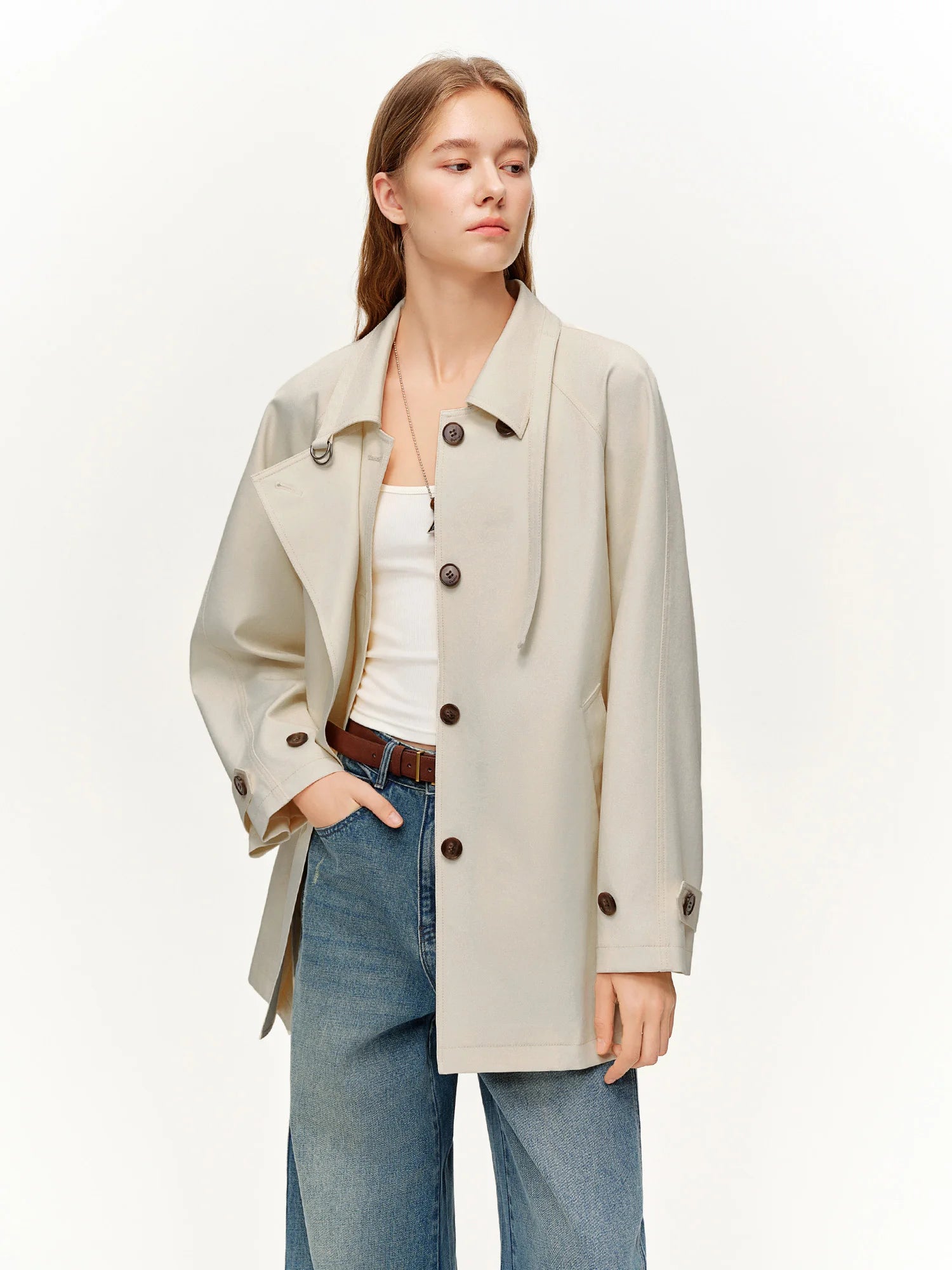 DUSHU British Style Long and Short Trench Coats New Spring 2025 Urban Classic Lapel Jackets Cropped Commuting Temperament