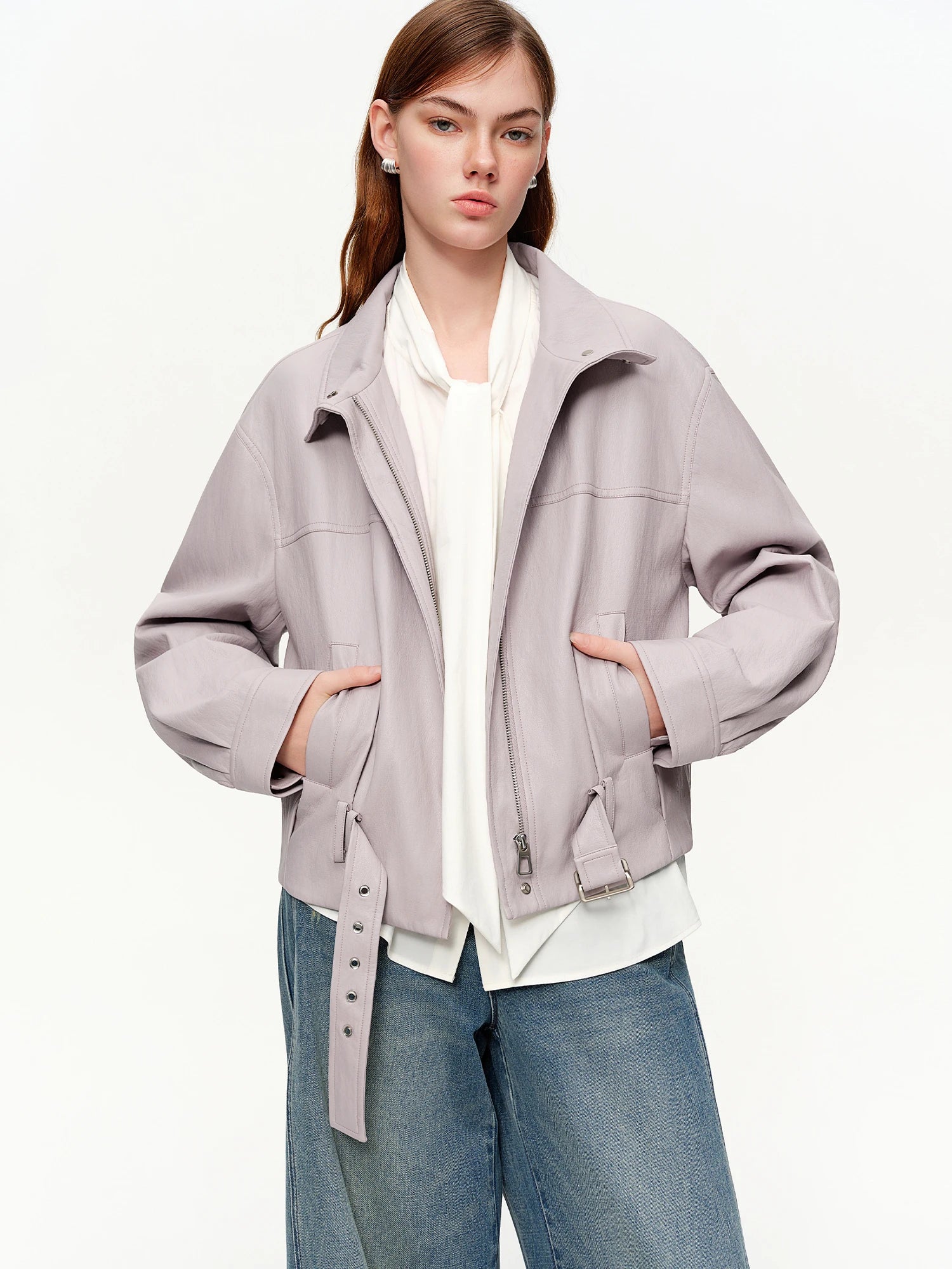 DUSHU Korean Style Relaxed Motorcycle Leather Jacket 2026 Spring New Casual Short Jacket for Women Sweet Cool Retro Solid
