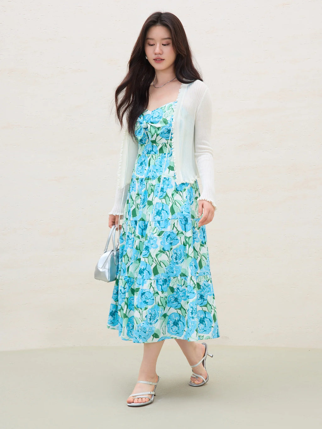 DUSHU Plus Size Women's 【Holiday Blue Rose】 French Holiday-Style A-Line Dress for 2025 Summer 25DS82217