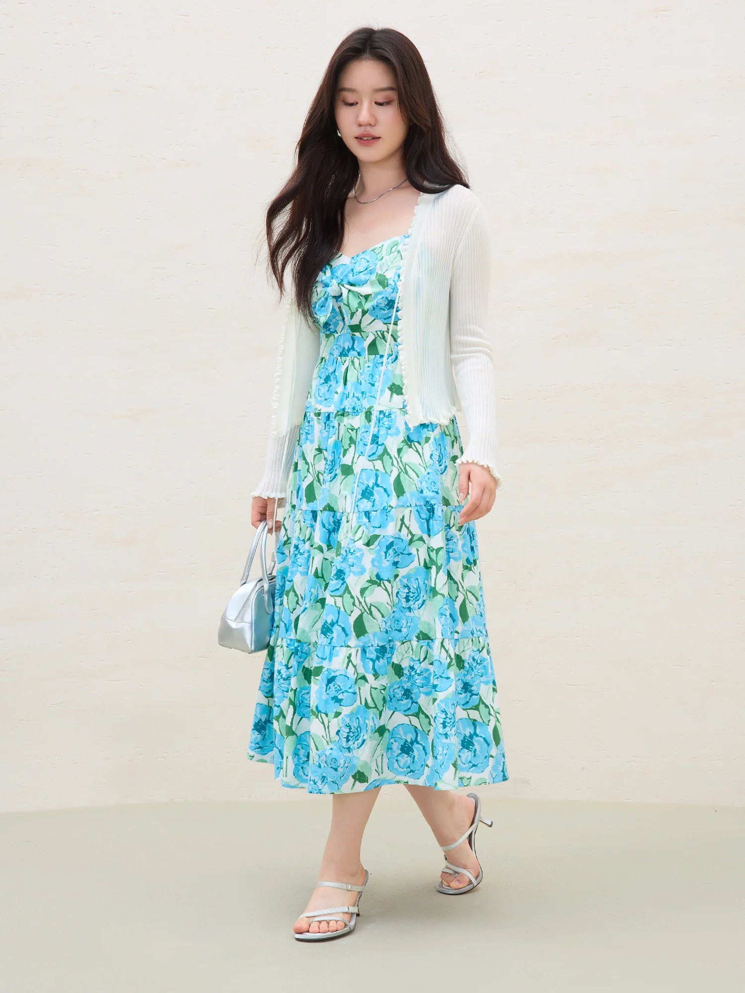 DUSHU Plus Size Women's 【Holiday Blue Rose】 French Holiday-Style A-Line Dress for 2025 Summer 25DS82217