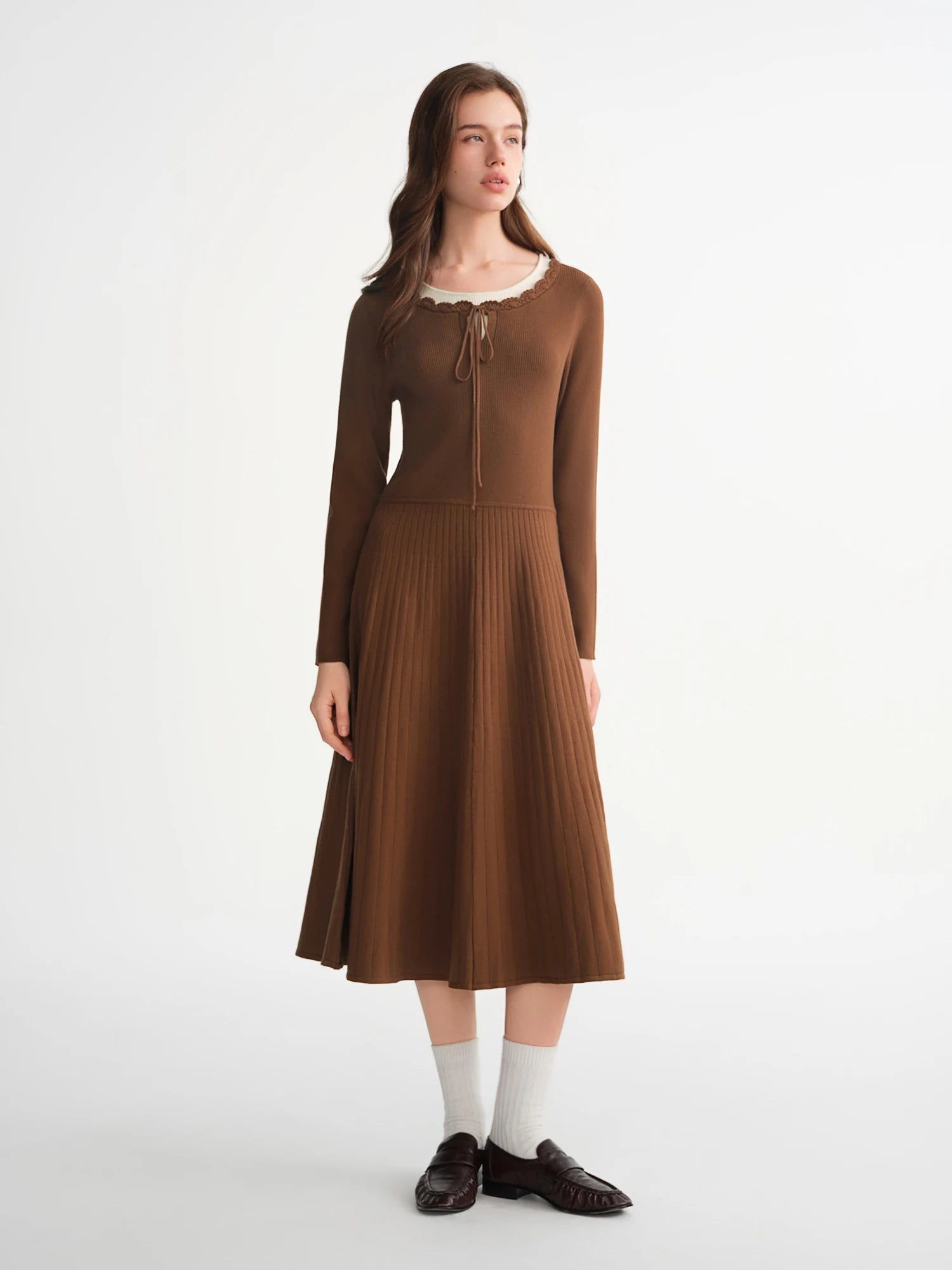 DUSHU Women's Fashion Private Romantic Color Clash Mock Two-Piece Knit Dress Elegant and Versatile Knit Dress for Curvy Women