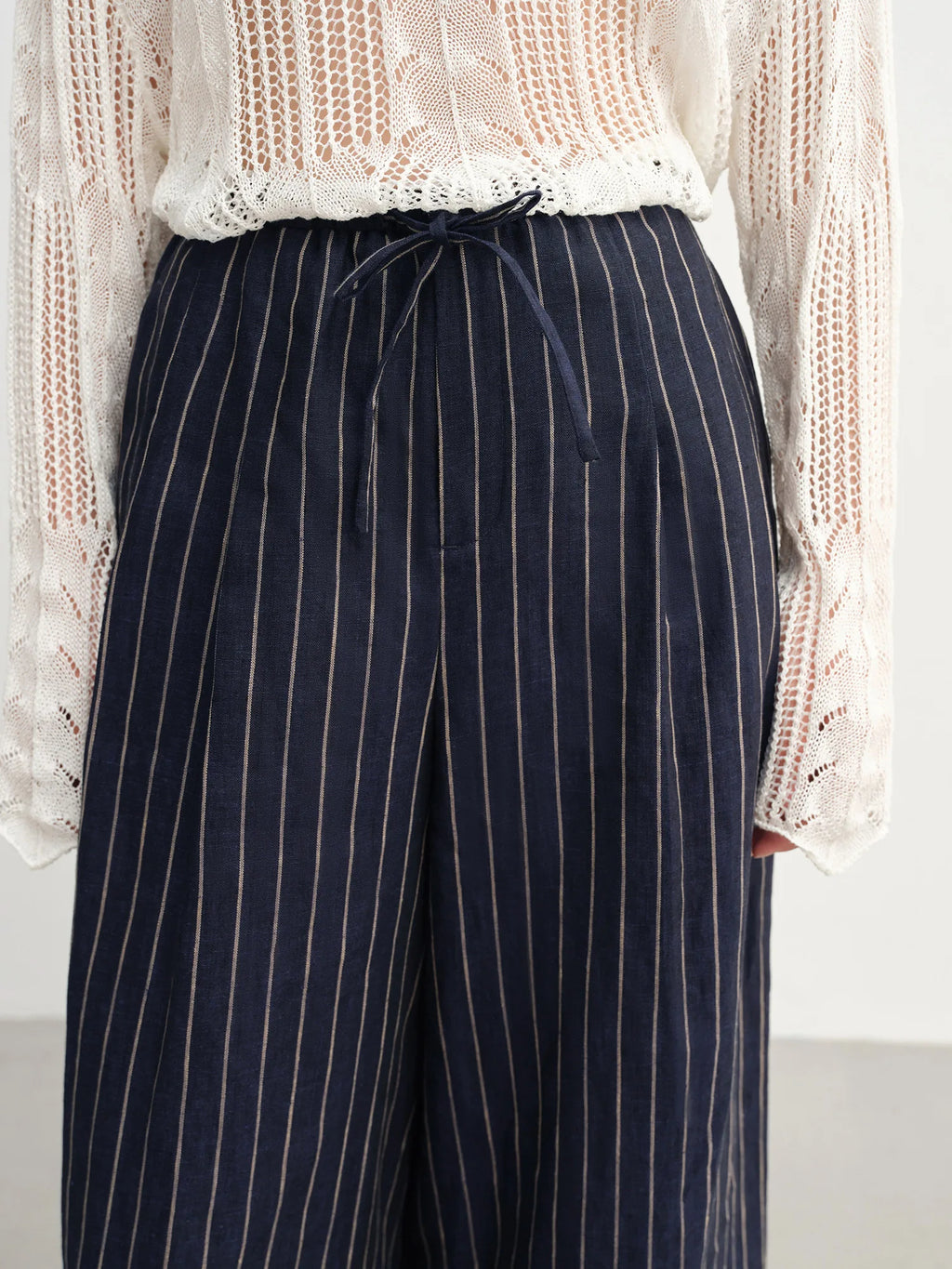 DUSHU Women's Lazy Style Straight Wide-leg Pants 2025 Summer New Striped Versatile High Waist Casual Pants 25DS82754