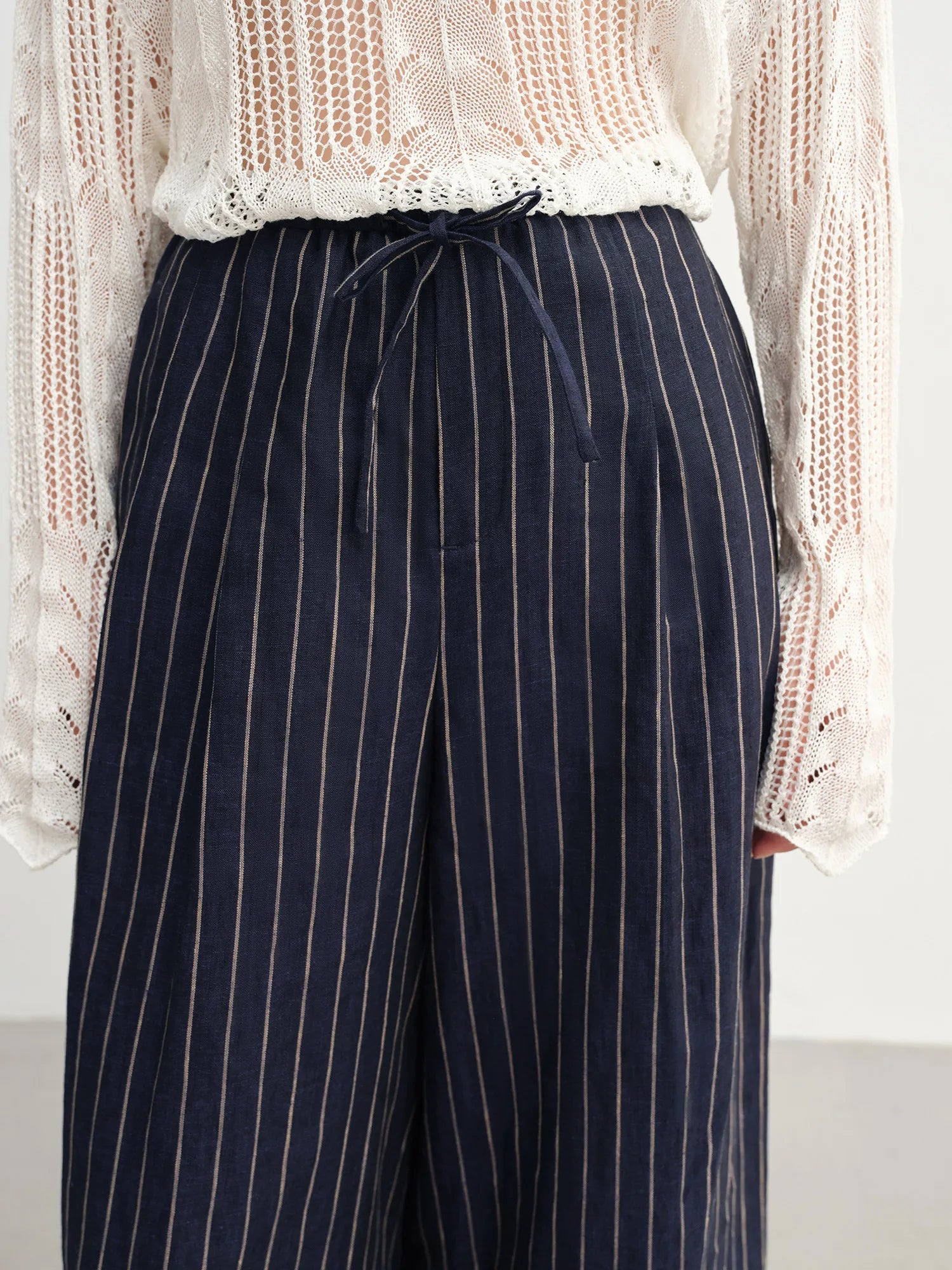 DUSHU Women's Lazy Style Straight Wide-leg Pants 2025 Summer New Striped Versatile High Waist Casual Pants 25DS82754