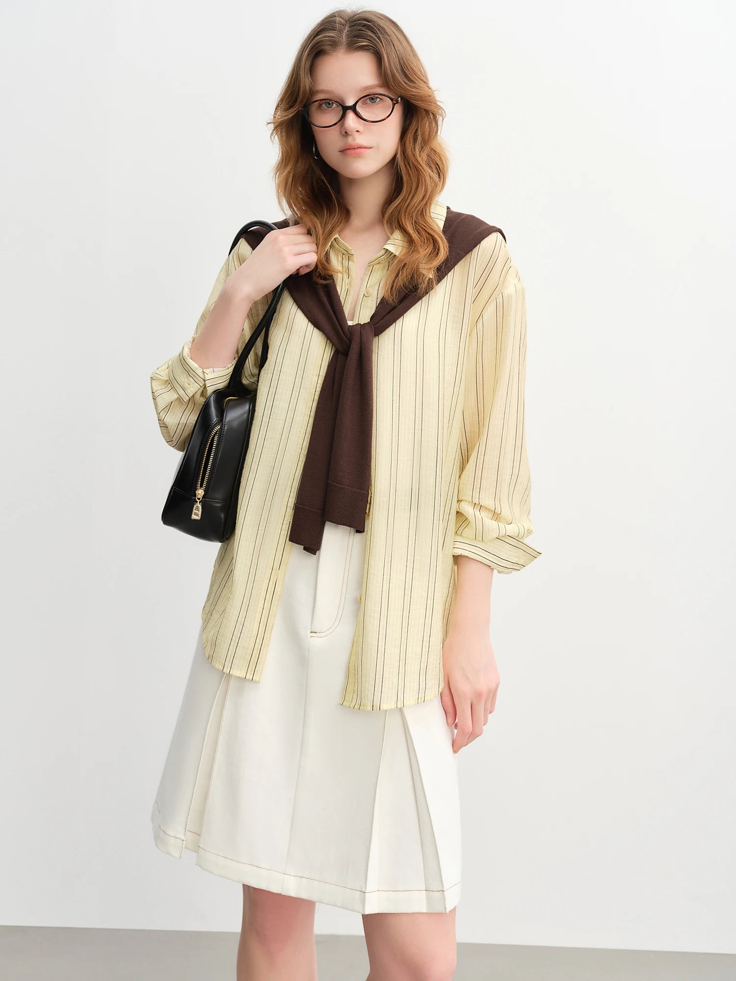 DUSHU Plus-Size Women's Knit Shawl Lightweight Blouse 2025 Autumn New Arrival Casual Long-Sleeve Shirt 25DS83241