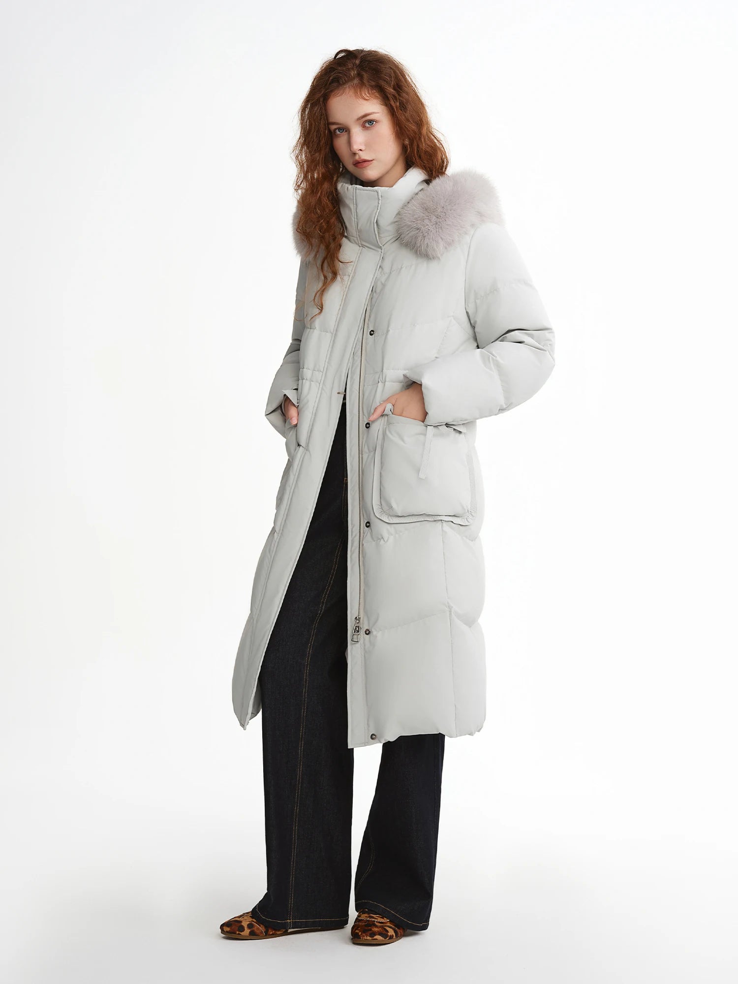 DUSHU Fox Fur Hooded Long Down Jacket New Winter Mid-Length Coat Waist-defined Simple Loose Fit Leisure Daily Warm All-match Ins
