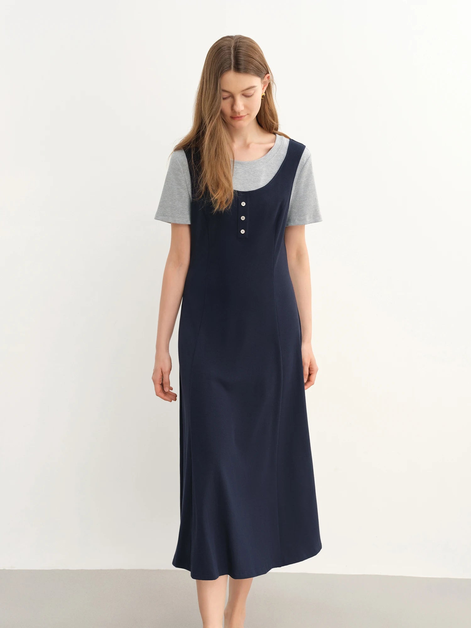 DUSHU Plus-Size Women's Two versions Color Clash Patchwork College-Style 2025 Summer New Dress 25DS82828+25DS82831