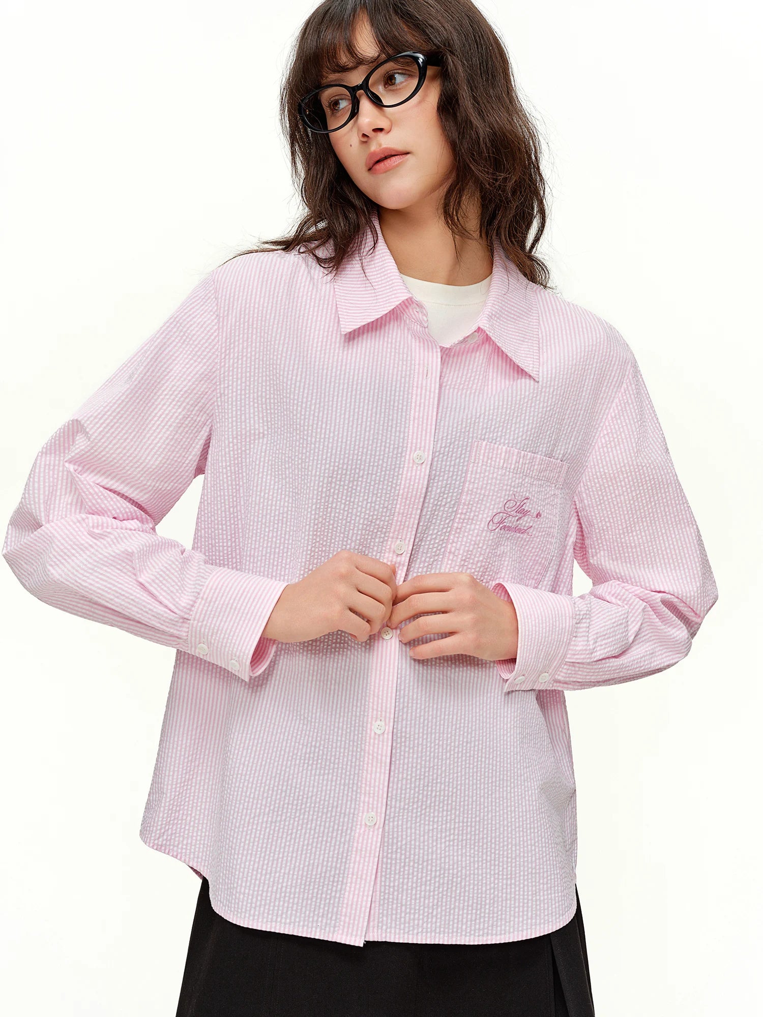 DUSHU 2026 Spring Women's Minimalist Striped Shirt, Slim Fit Long Sleeve Blouse for Office Layering & Effortless Commute Style