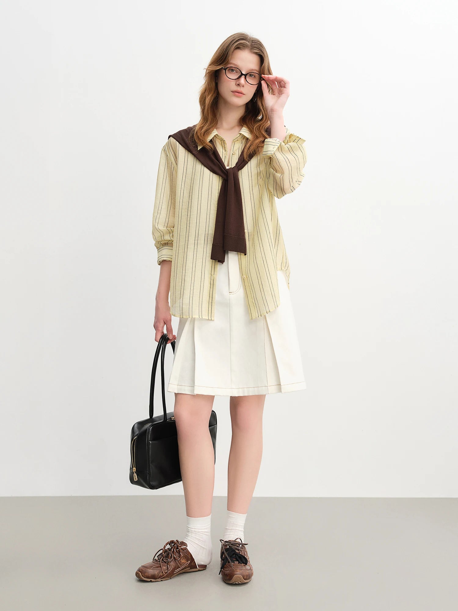 DUSHU Plus-Size Women's Knit Shawl Lightweight Blouse 2025 Autumn New Arrival Casual Long-Sleeve Shirt 25DS83241