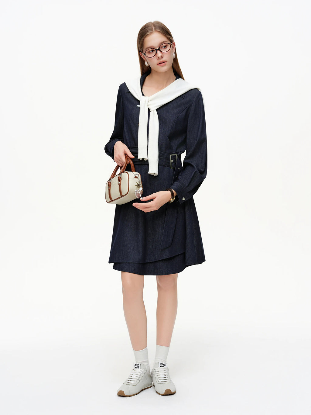 DUSHU Fashion Commute Wrap Dress with Waist Tie Slim Fit Long Sleeve Bodycon Midi Dress, Office Chic Designer Women Dress