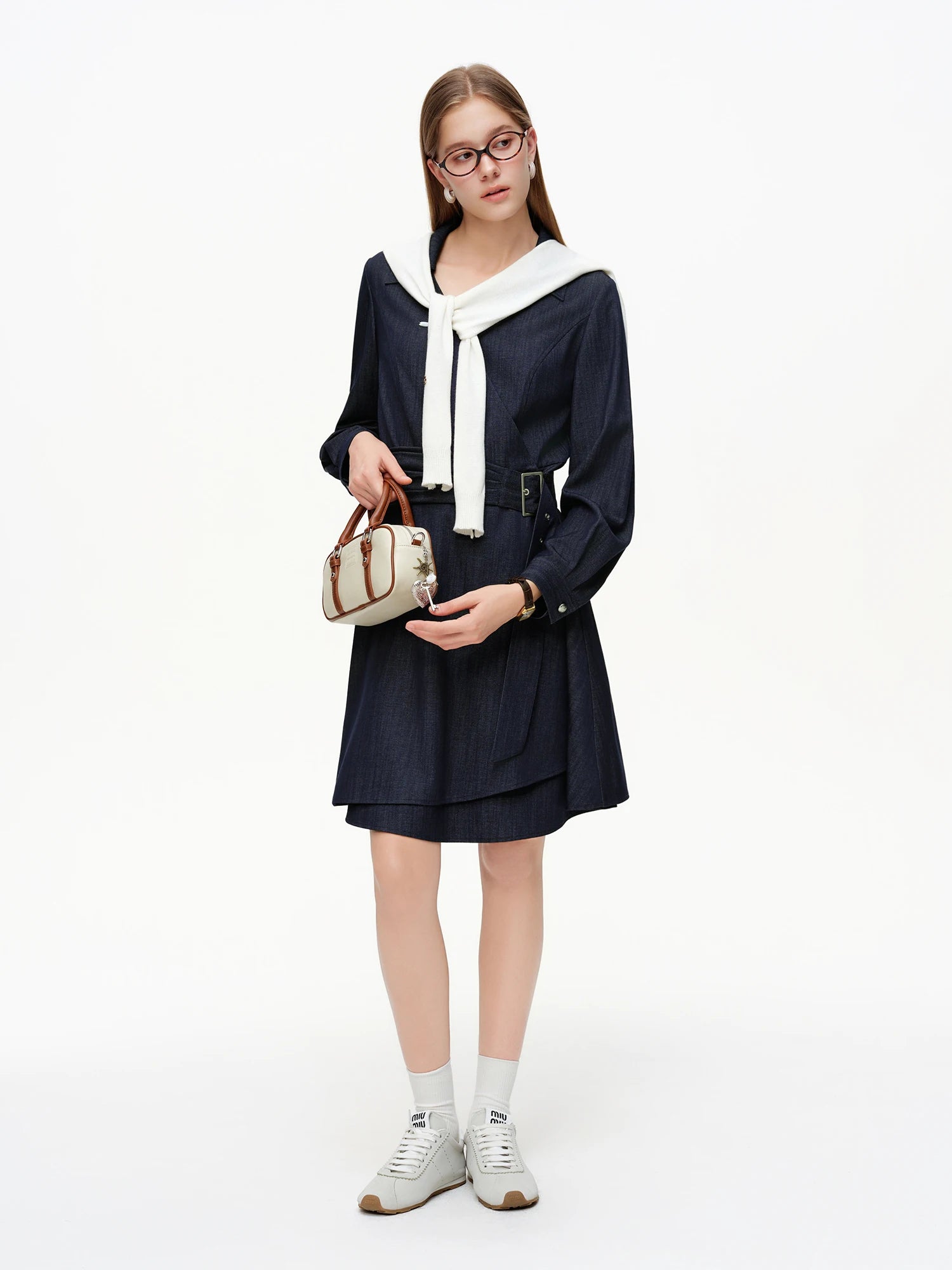 DUSHU Fashion Commute Wrap Dress with Waist Tie Slim Fit Long Sleeve Bodycon Midi Dress, Office Chic Designer Women Dress