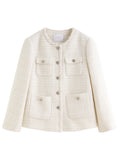 DUSHU Autumn Winter 2025 Women's Embellished Tweed Jacket - Heavy Craft Lace Trim & Braided Detail Casual Elegance Outerwear