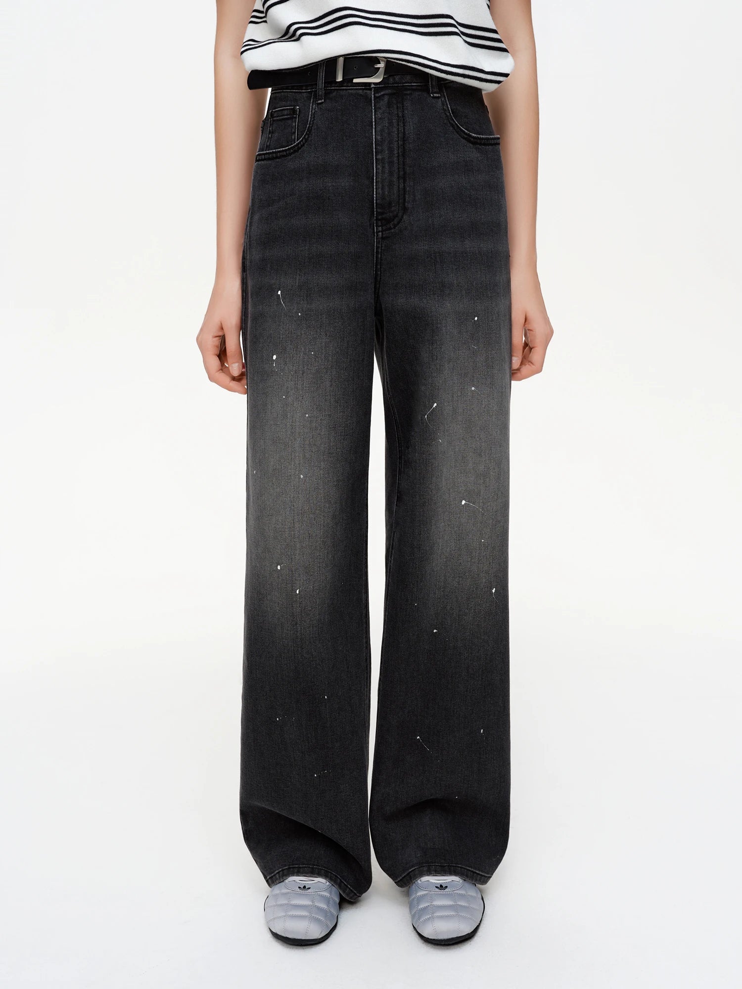 DUSHU 【Ink-Blotted Vintage-Style Jeans】2026 Spring New Arrival Slim-Fit Straight-Leg for Women Floor Lenghth Straight leg jeans