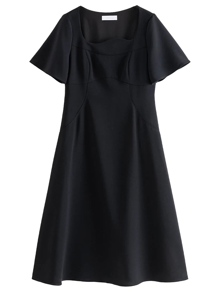 DUSHU Corrugated Collar French Style Classic Short-Sleeved Black Dress For Women 2024 Summer New Design Dress24DS82284 24DS82310