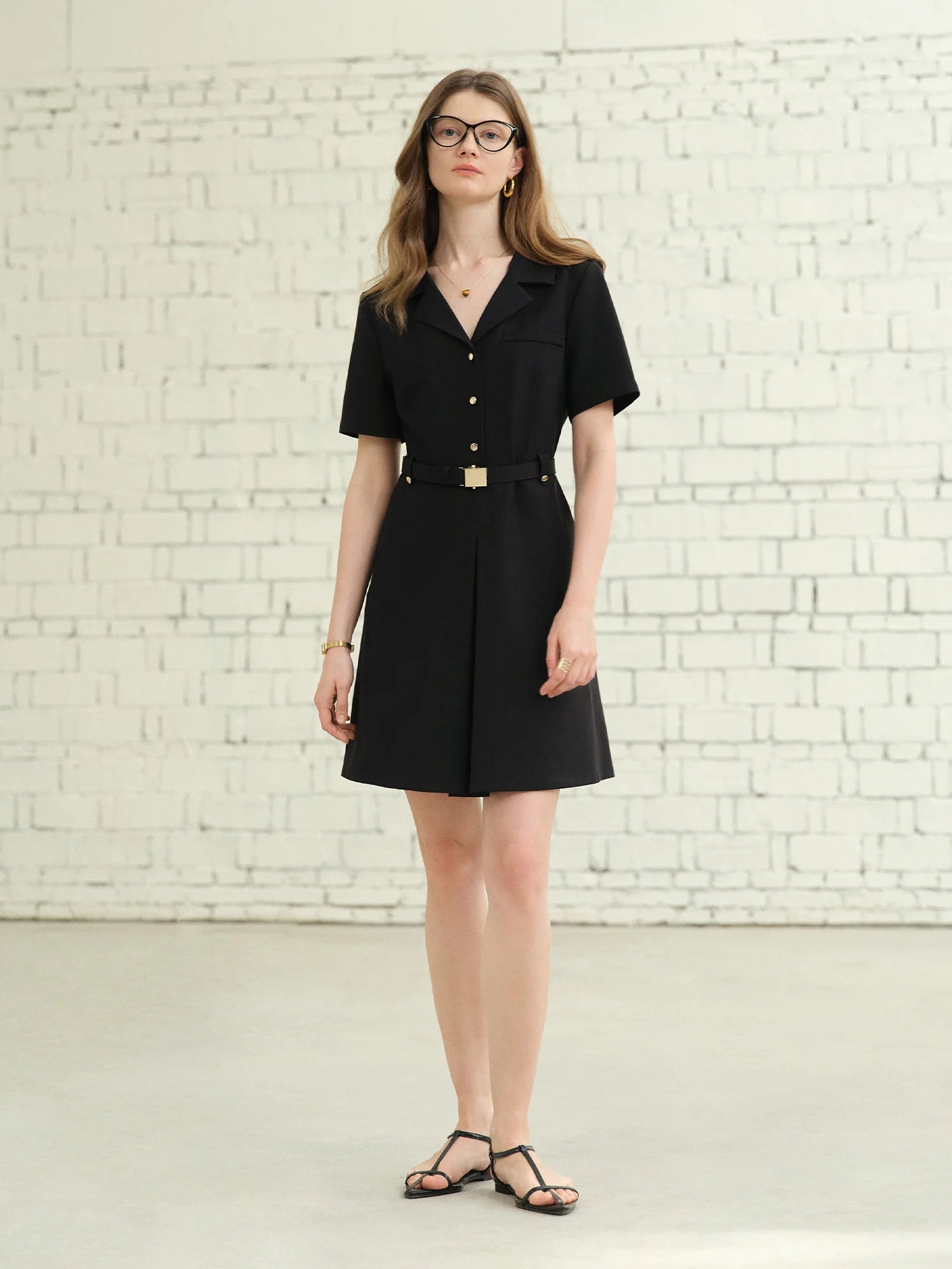 DUSHU Plus-Size Women's Hepburn-Inspired Mid-Length Smart Urban Suit Dress - 2025 Summer New Collection Black Dress 25DS82163