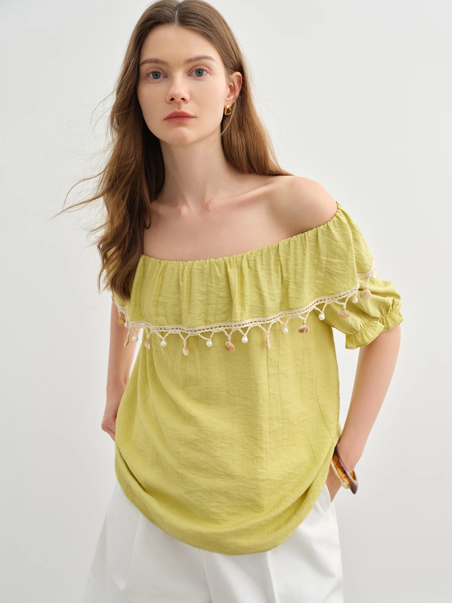 DUSHU Sweet Vacation Two-wear Blouse 2025 Summer New Sweet Romantic Two-wear Blouse 25DS82741