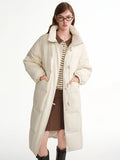 DUSHU Stand Collar Horn Button Long Down Jacket 2025 White Duck Down Jacket Simple Solid Leisure Straight Coats Loose Fit