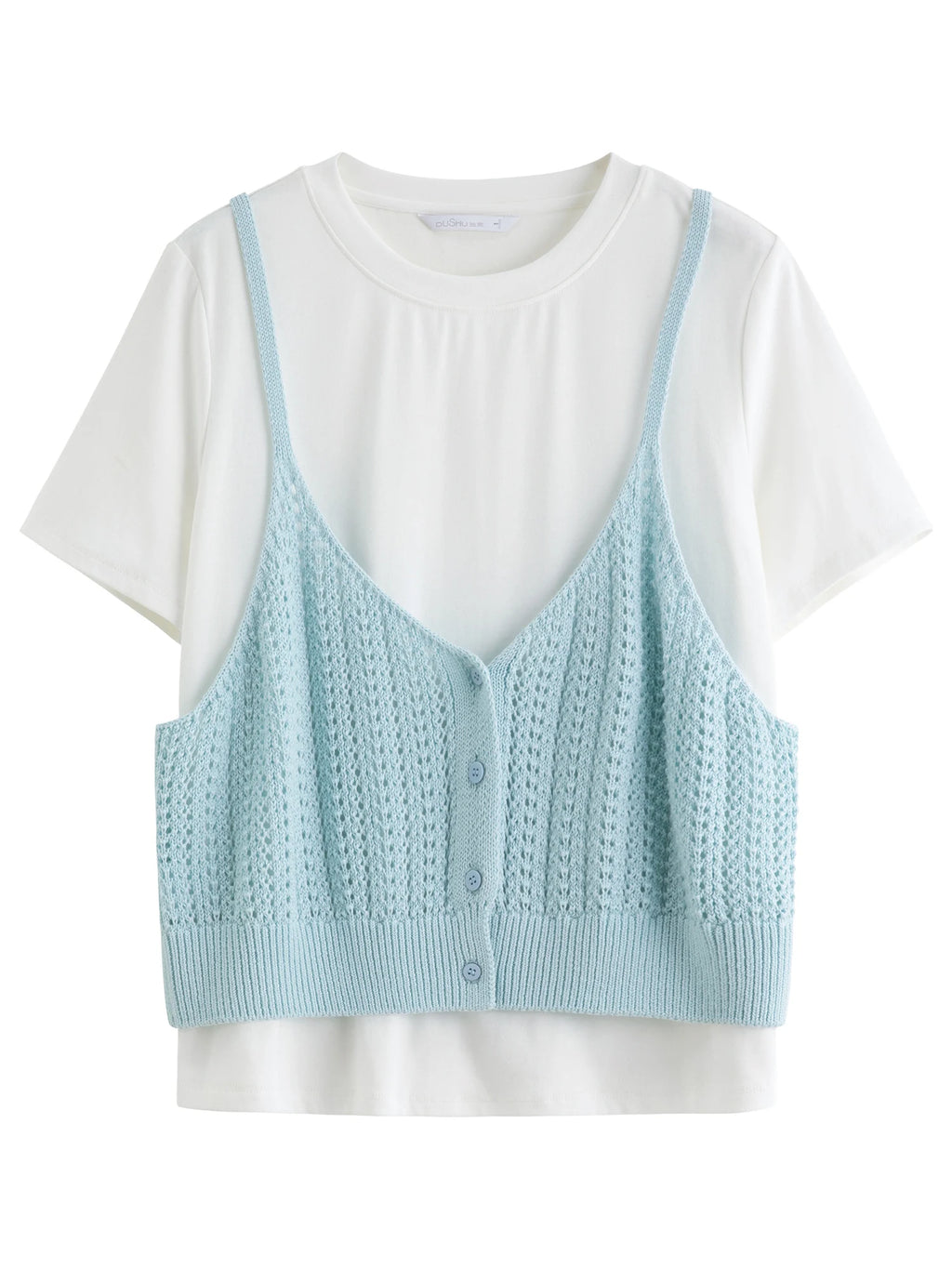 DUSHU Women's Simple Woven T-shirt Suspenders Suit 2025 Summer New Fashion Slim Two-piece Suit 25DS82766