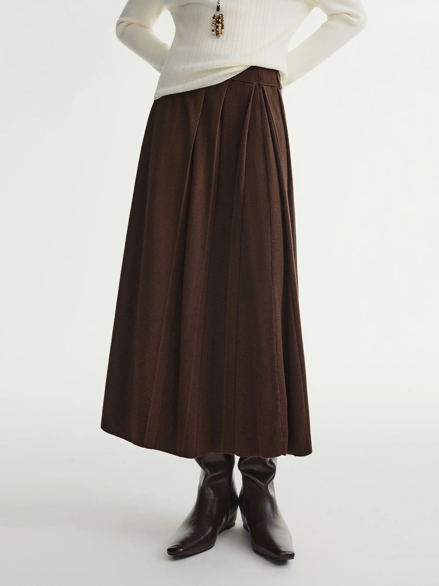 DUSHU Plus Size Women's Knit Pleated Skirt High Waist Elegant A-Line Midi Length Stretchy Comfort Fall 2025 Casual Slim Fit
