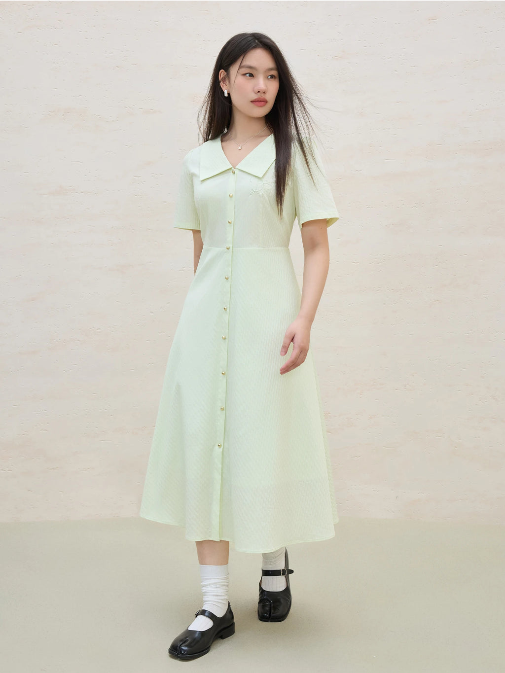 DUSHU 2025 Summer Women's A-Line Shirt Dress - Office-Ready with Tailored Waist & Breathable Fabric for Flattering Silhouette
