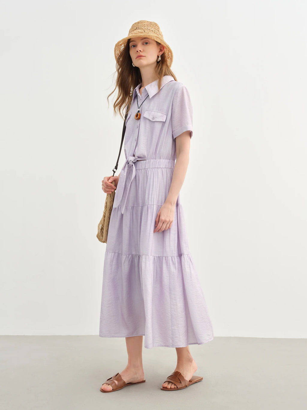 DUSHU Holiday Season Women Lyocell Elegant Style Shirt Dress 2025 Summer New Arrival Romantic Casual Chic Long Dress 25DS82703