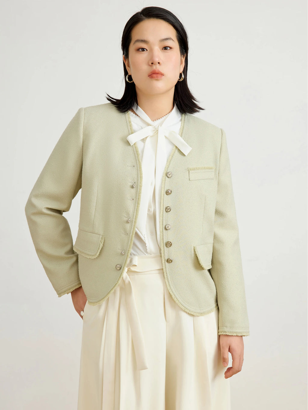 DUSHU Plus Size Women's Tassel Hairy Short Coat 2025 Spring New Office Lady Fashion V-neck Casual Loose Coat 25DS81079