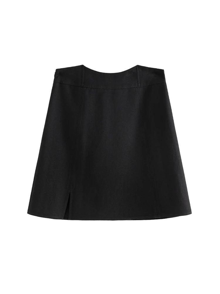 DUSHU Simple High Waist Slit Skirt Temperament Black Twill Office Lady Summer A-LINE Skirts Back Elastic Waist Female Skirts