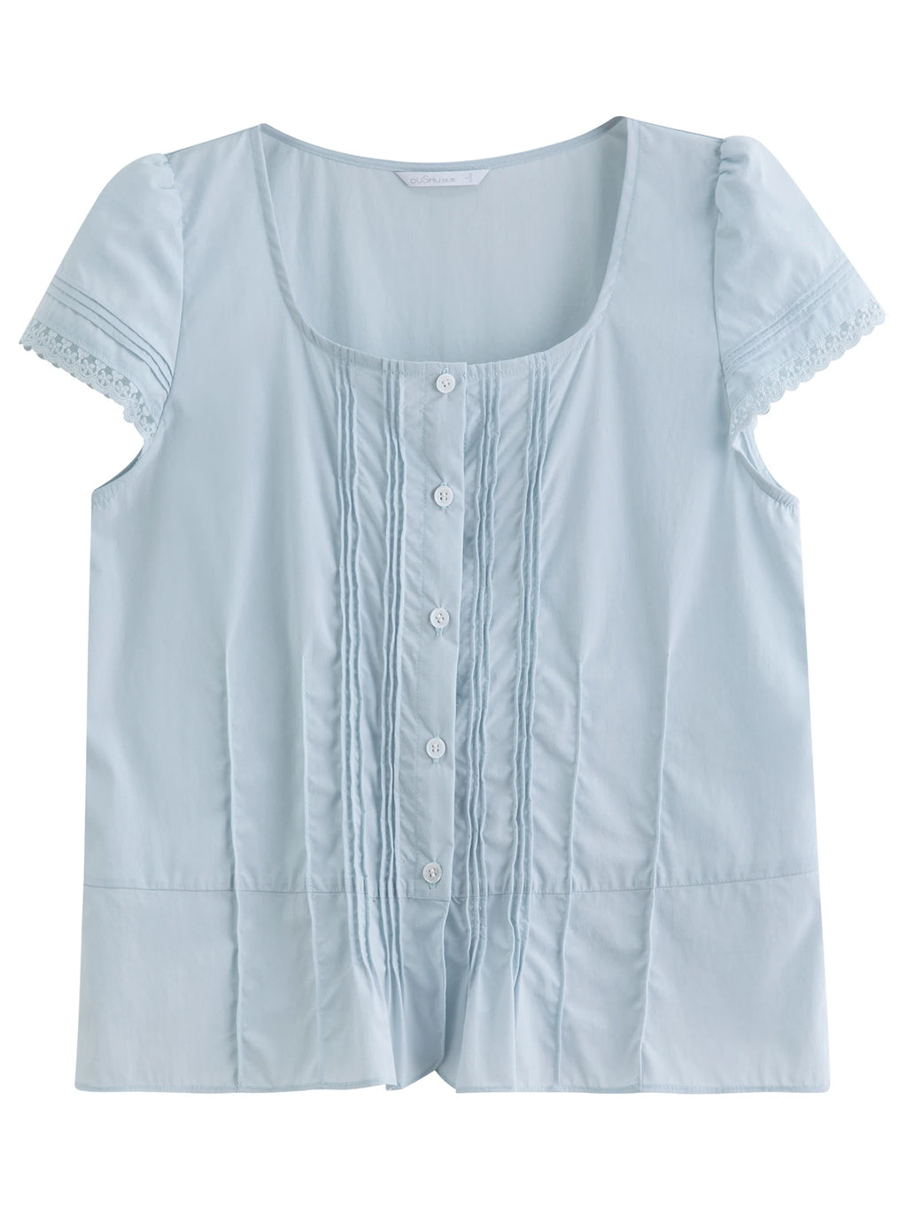 DUSHU French Style Square Collar Lace Stitching Pleated Blouse For Women 2025 Summer New Simple French Style Tops 25DS82821