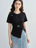 DUSHU MInimalism Style Fashionable Design Short-sleeved T-shirt For Women 2025 Summer New Arrival Loose Slim Top 25DS82347