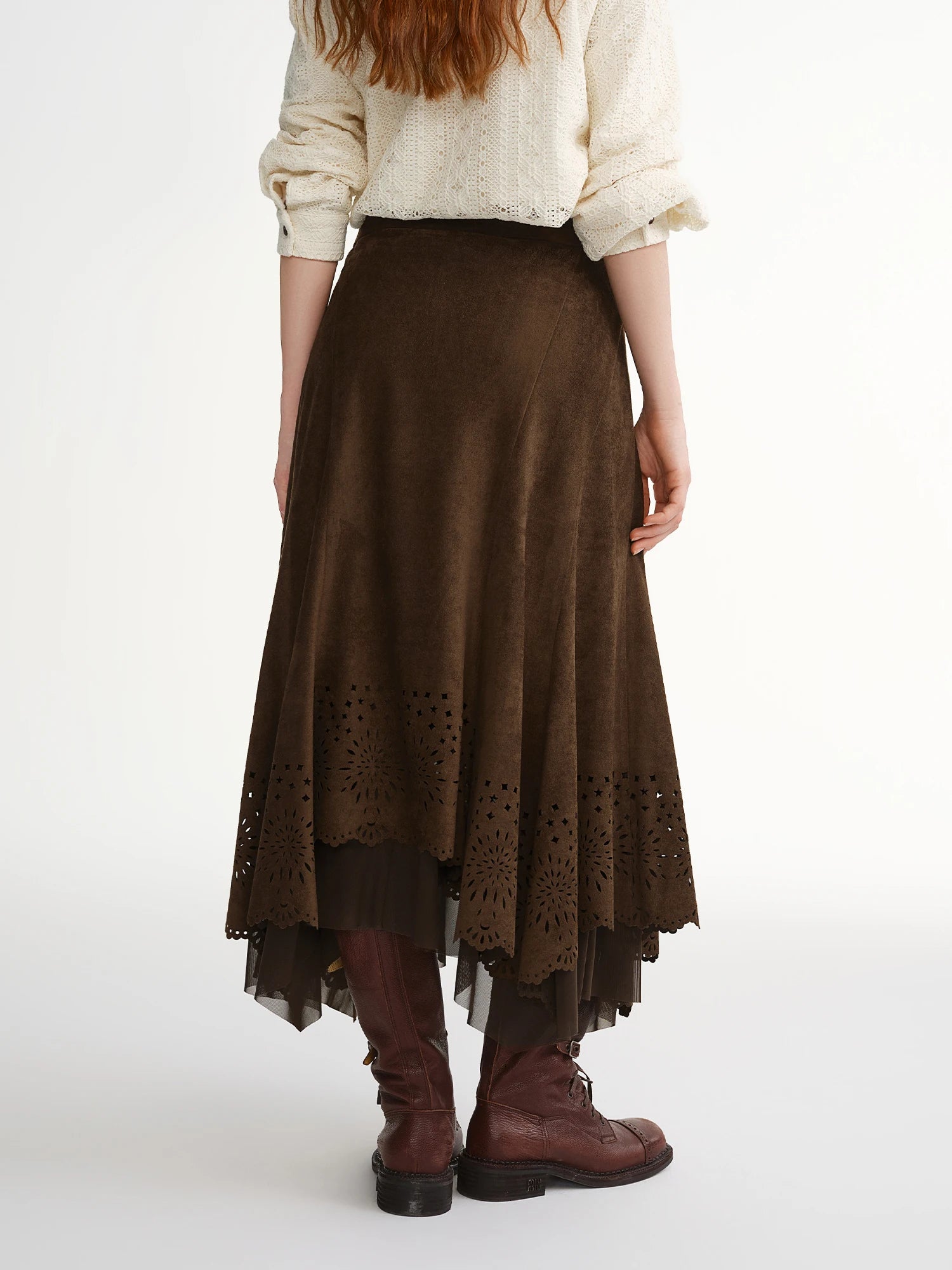 DUSHU Exquisite Plus-Size Women's Clothing Amber Relief' Cut-out Velvet Half Skirt for Flattering Versatile Fashion Half Skirt