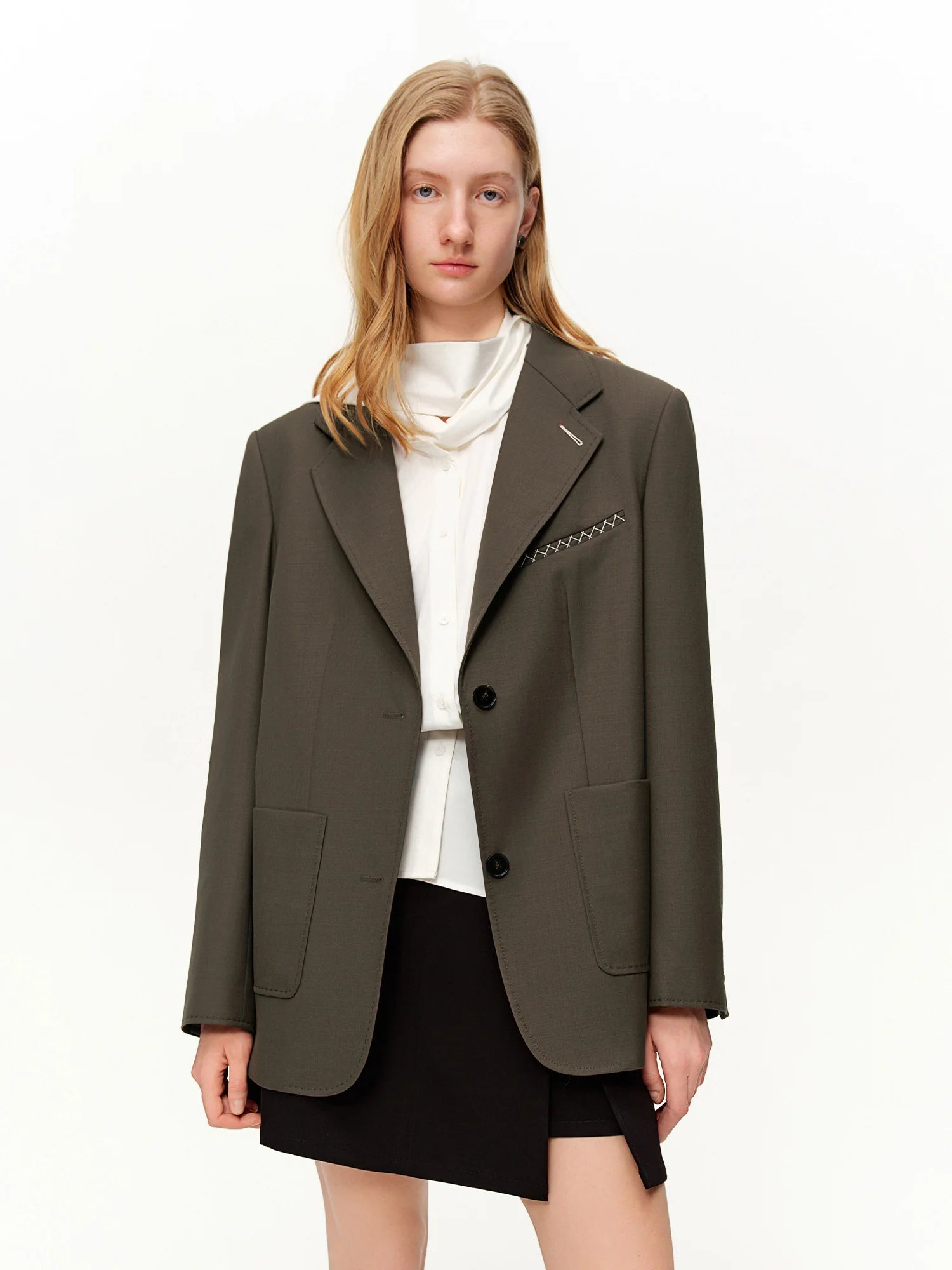 DUSHU 2026 Plus Size Spring New Women's Classic Oversized Blazer, Wide Shoulder Structured Jacket, Y2K Retro Office Chic Coat