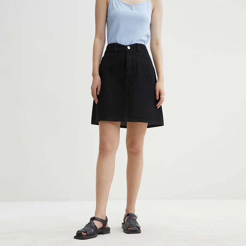 DUSHU Three Colors Simple Style High Waist Denim Skirt for Women Daily All-match 2024 Summer A-Line Skirt Female 24DS82014
