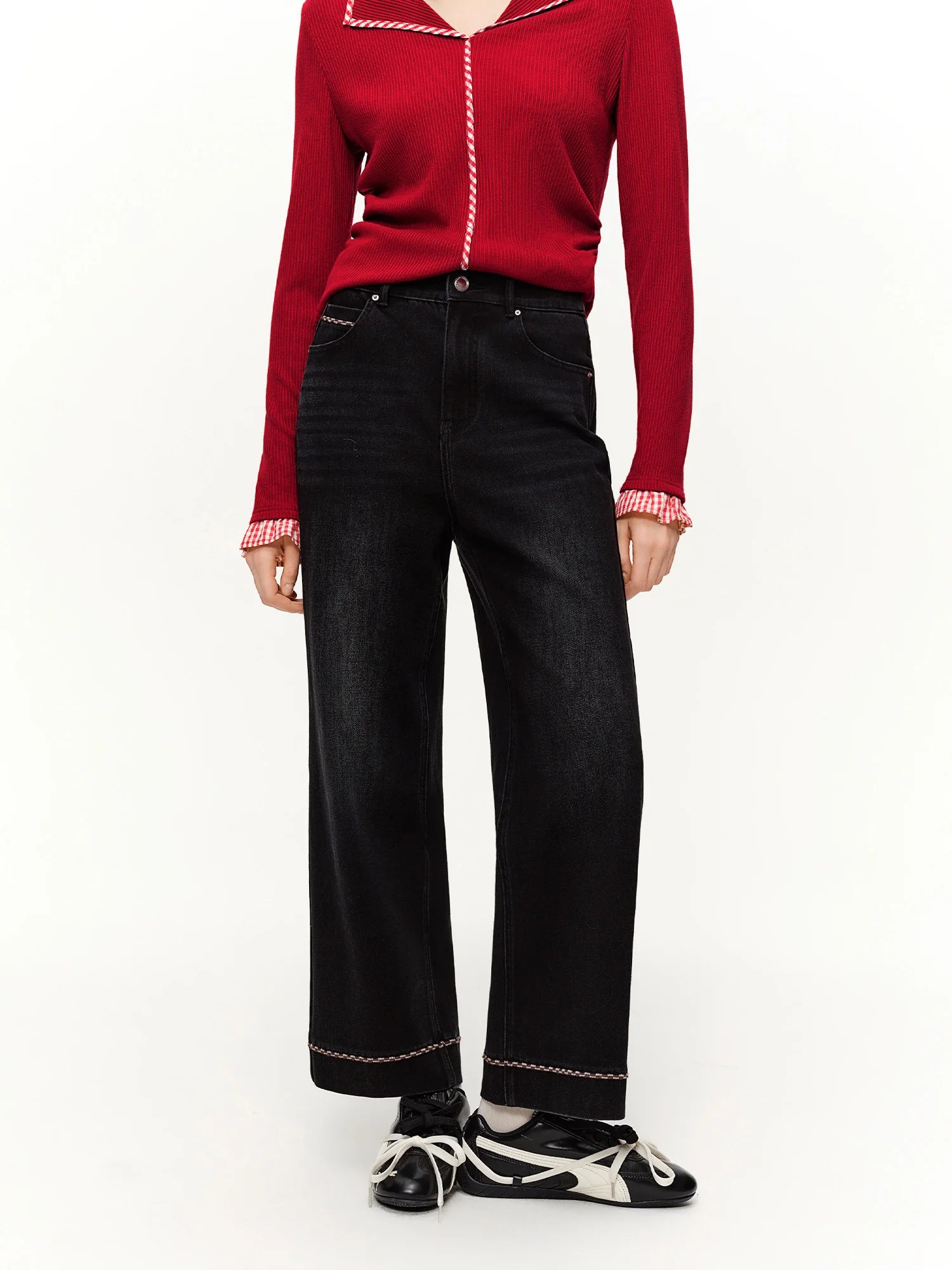 DUSHU Double-length Jeans Women High-waisted Slim-fit Classic Baguette Pants High Waist Elegant Office Lady Spring Trendy