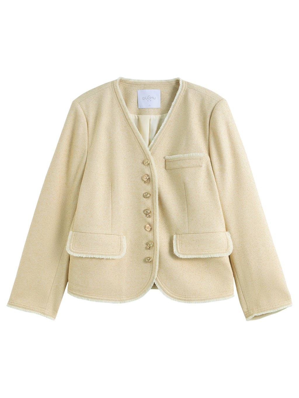 DUSHU Plus Size Women's Tassel Hairy Short Coat 2025 Spring New Office Lady Fashion V-neck Casual Loose Coat 25DS81079