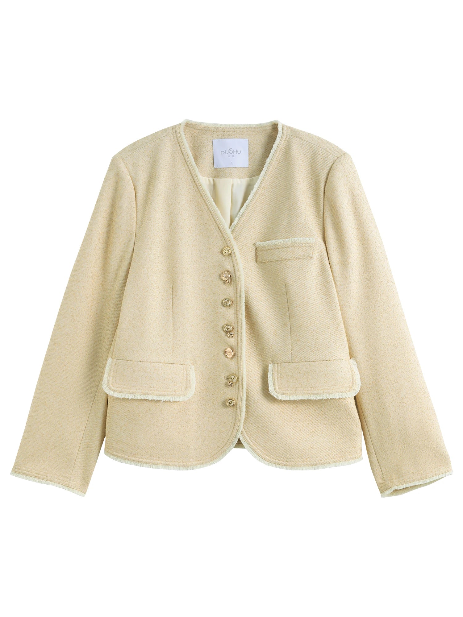 DUSHU Plus Size Women's Tassel Hairy Short Coat 2025 Spring New Office Lady Fashion V-neck Casual Loose Coat 25DS81079