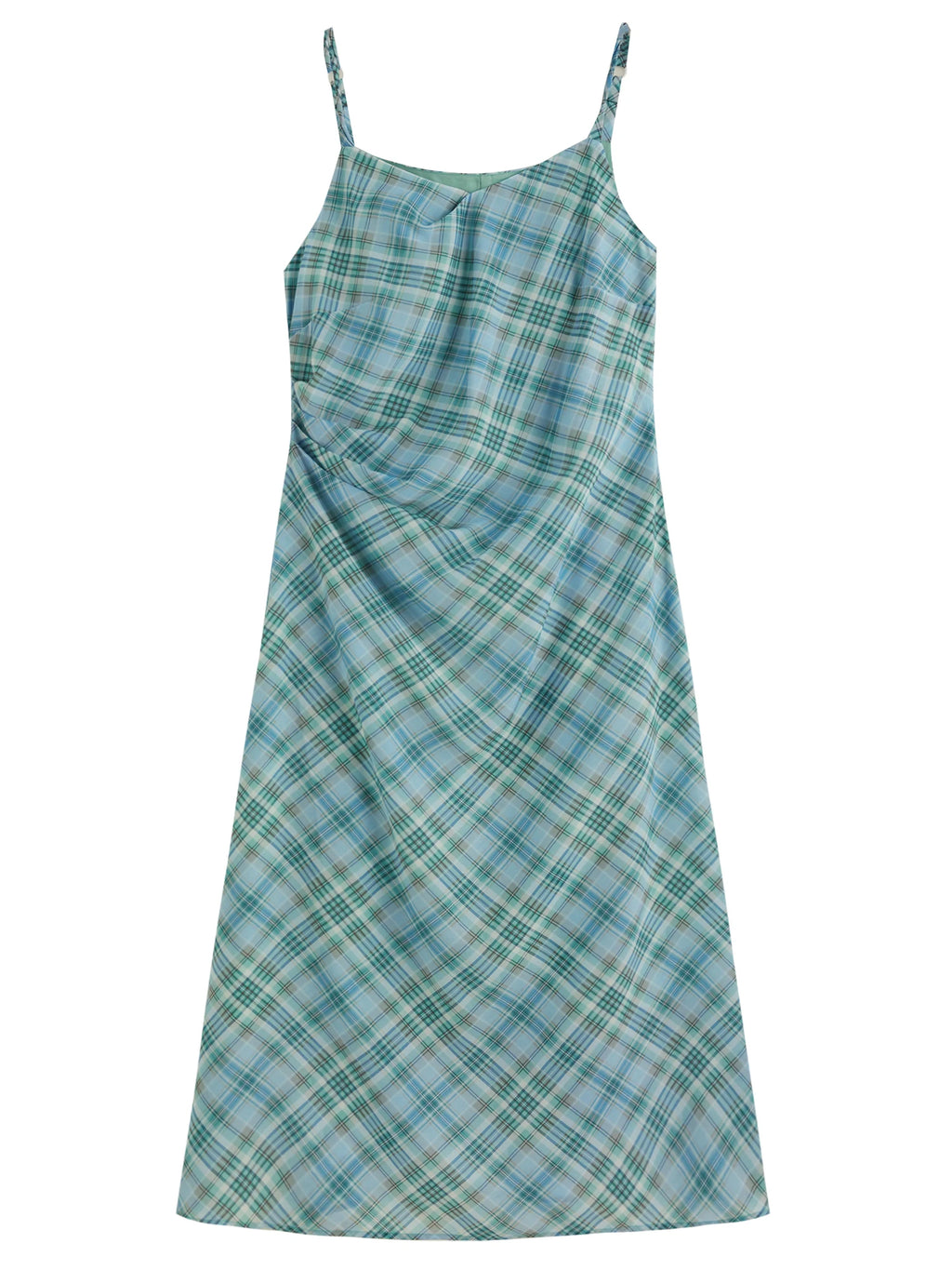 DUSHU Plus Size Retro Plaid Pleated Strappy Dress For Women 2025 Summer New Arrival V-neck High Waist Slimming Dress 25DS82481