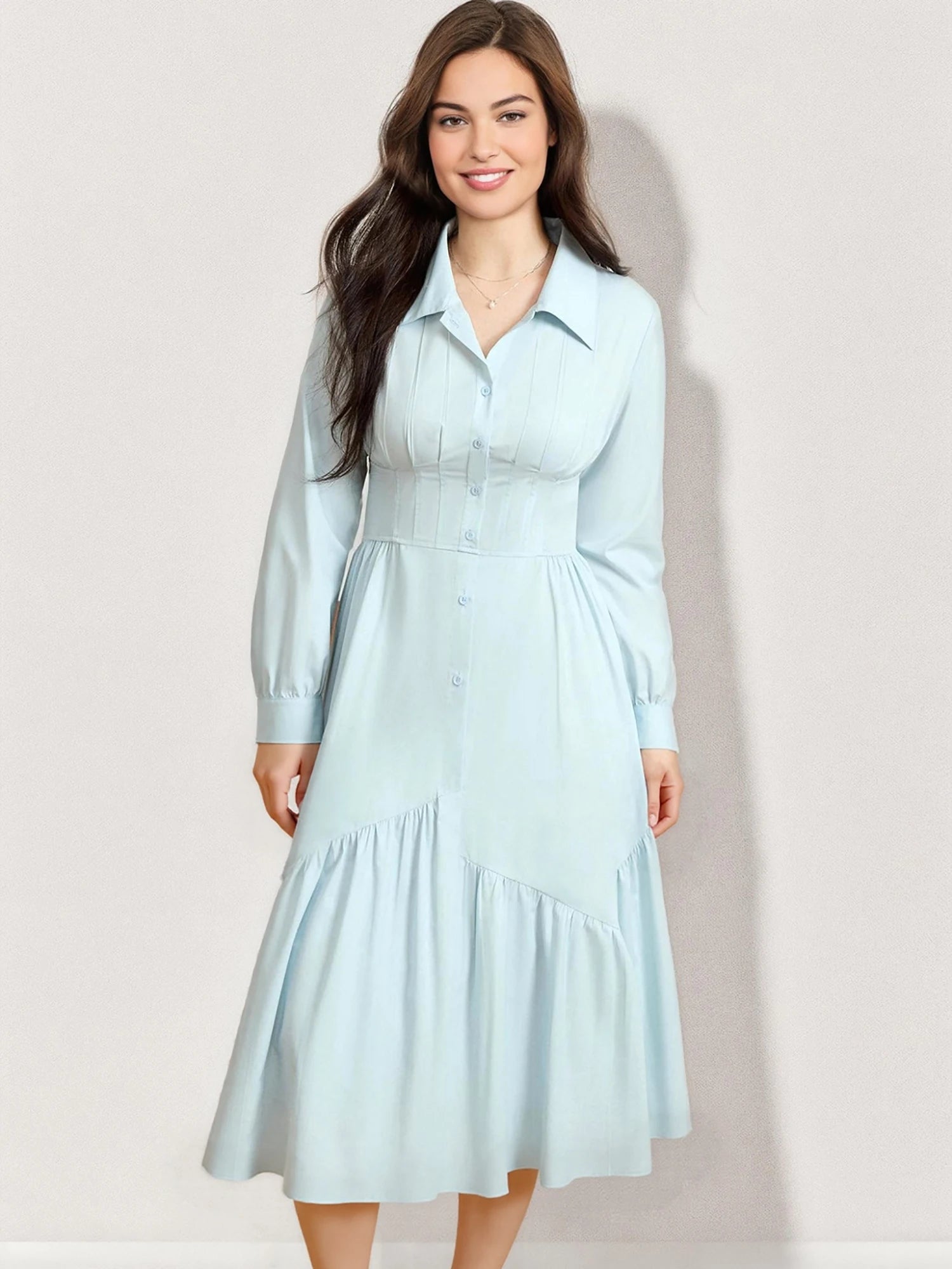 DUSHU Blue Waist Waist Dress 2025 Spring New Product Commuting Elegant Long Dress Casual Loose Women Dress 25DS81103